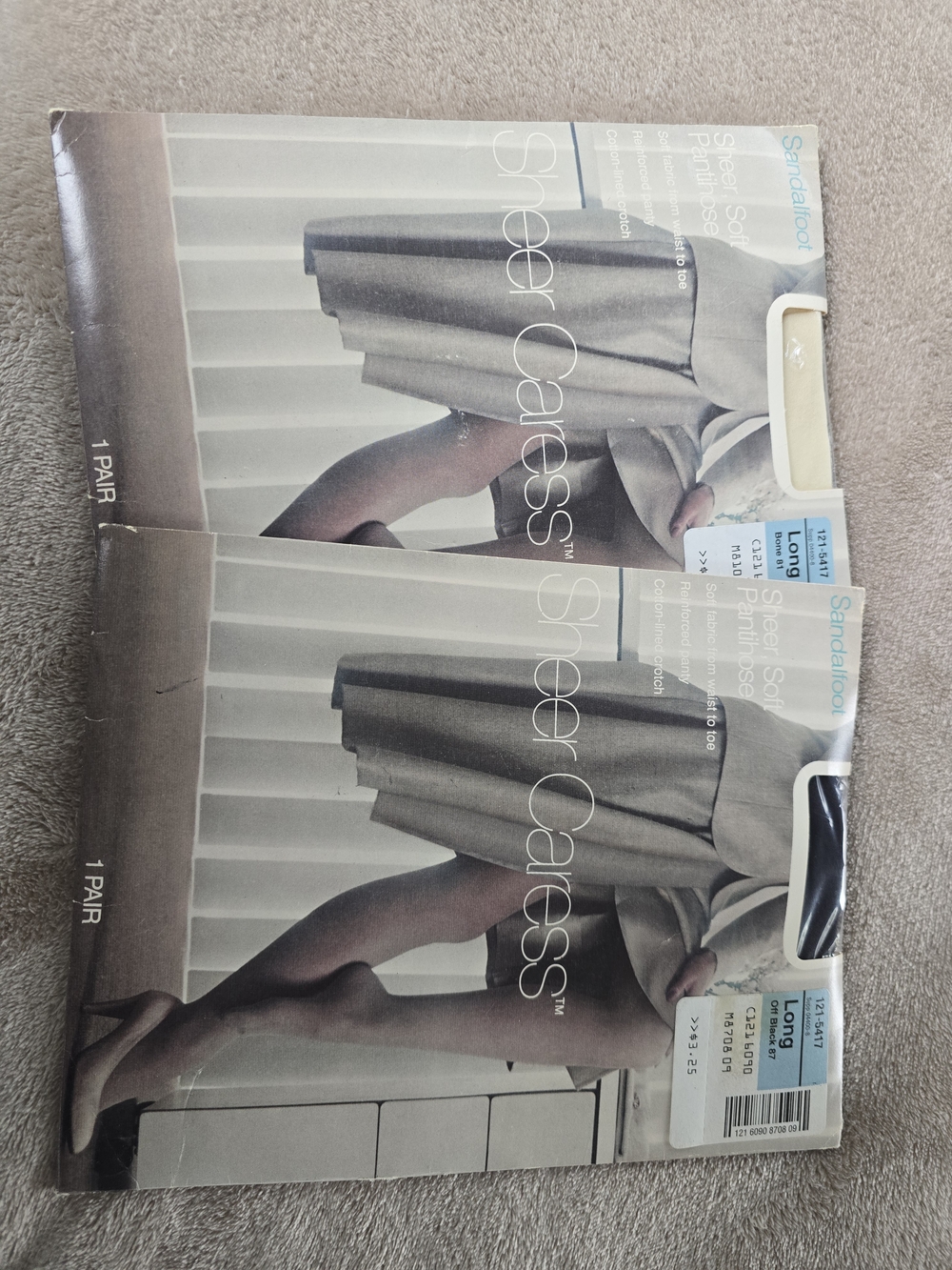 Sheer Caress JC Penney, Sheer Soft Pantyhose -Off Black And Bone, Size Long